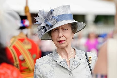 Britain's Princess Anne, Princess Royal meets guests during the Sovereign's Royal National Lifeboat Institution Garden Party at Buckingham Palace in London on May 23, 2024, in celebration of the charity’s 200th Anniversary. 