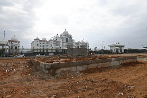 A view of the open space in front of the Telangana secretariat which will be made into a garden in Hyderabad.