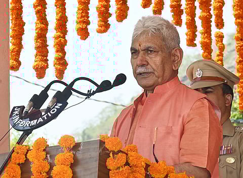 Jammu and Kashmir Lieutenant Governor Manoj Sinha addresses the Passing out Parade of J&K Police's 16th BRTC Batch