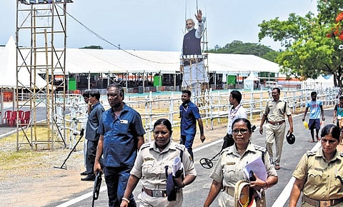 Police personnel reviewing security measures at the venue on Tuesday 
