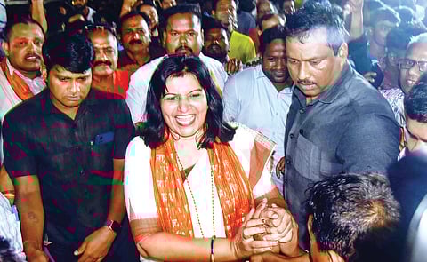 BJP candidate Aparajita Sarangi being greeted by people after securing victory in Bhubaneswar Lok Sabha seat 
