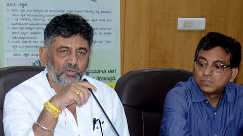DCM D K Shivakumar address media about Climate Action and Resilience plan for Bengaluru along with BBMP commissioner Tushar Girinath and others in Bengaluru on Tuesday.
