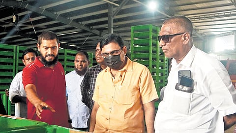 Mayor M Anilkumar and other officials visiting Brahmapuram waste treatment plant on Saturday 