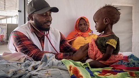 Sudanese Children suffering from malnutrition are treated at an MSF clinic in Metche Camp, Chad, near the Sudanese border, on April 6, 2024.