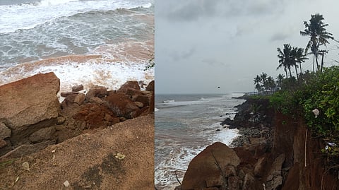 The portion of the cliff that collapsed near Edava beach in Varkala on Friday