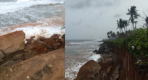 The portion of the cliff that collapsed near Edava beach in Varkala