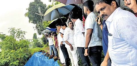 DK MP Capt Brijesh Chowta visits landslide-prone area on Sunday