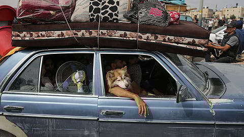 Palestinians flee from the southern Gaza city of Rafah during an Israeli ground and air offensive in the city.