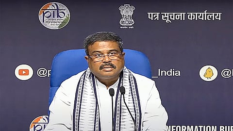Union Education Minister Dharmendra Pradhan addresses a press conference regarding the alleged irregularities in NEET 2024 results and UGC-NET 2024 exam cancellation, in New Delhi, Thursday, June 20, 2024. 