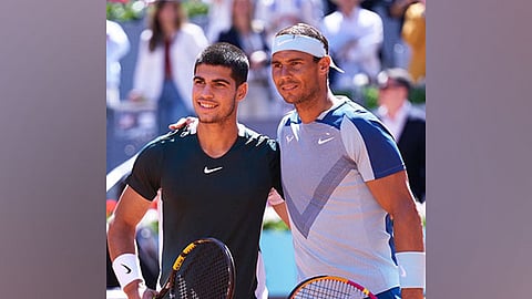 Rafael Nadal (R) with Carlos Alcaraz (L)