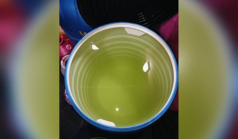 A picture of extremely turbidity water supplied in Harur.