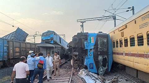 Relief operation underway after a goods train derailed in an accident at Sirhind in Fatehgarh Sahib.