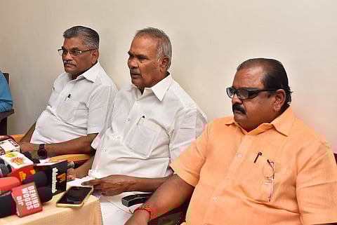 Tamil Nadu Assembly Speaker M Appavu speaking to media persons in Tirunelveli.