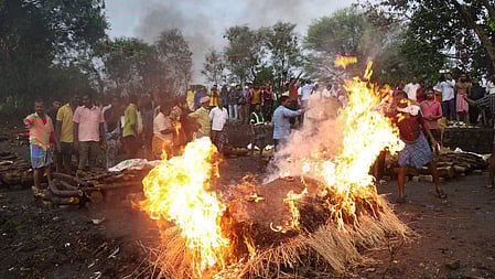 Mass cremation of Kallakurichi hooch tragedy victims at Karunapuram, in Kallakurichi, 