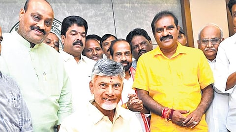 Chief Minister N Chandrababu Naidu assumes office at the State Secretariat in Velagapudi on Thursday. Several Cabinet Ministers were also present 