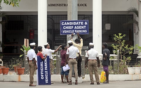 Arrangements unerway at the counting centre under tight security in Queen Marys on Monday.