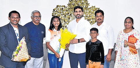 Skating World champion Jessy Raj meets HRD Minister Nara Lokesh.