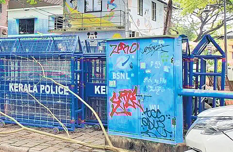 Graffiti painted on a telephone exchange box near Fort Kochi police station 