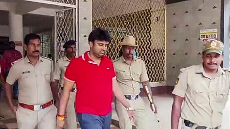 JDS leader Suraj Revanna, arrested for allegedly sexually abusing a party worker, being taken to custody.