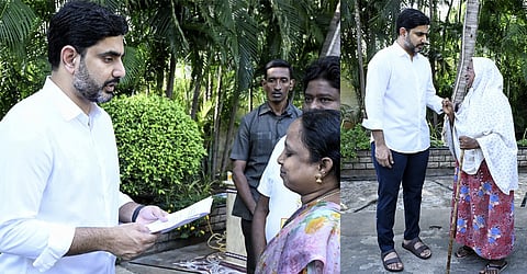 HRD Minister N Lokesh takes representations from people at Praja Darbar.