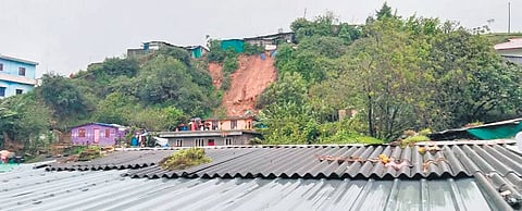 The mudslip triggered at Laksham Veedu Colony in Munnar on Monday.