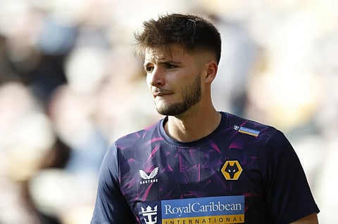 Wolverhampton Wanderers’ goalkeeper Matija Sarkic looks on before the English Premier League soccer match between Brentford and Wolverhampton Wanderers, in London, Oct. 29, 2022. 