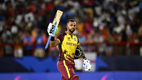 West Indies' Nicholas Pooran is run out during the ICC men's Twenty20 World Cup 2024 group C cricket match between the West Indies and Afghanistan.