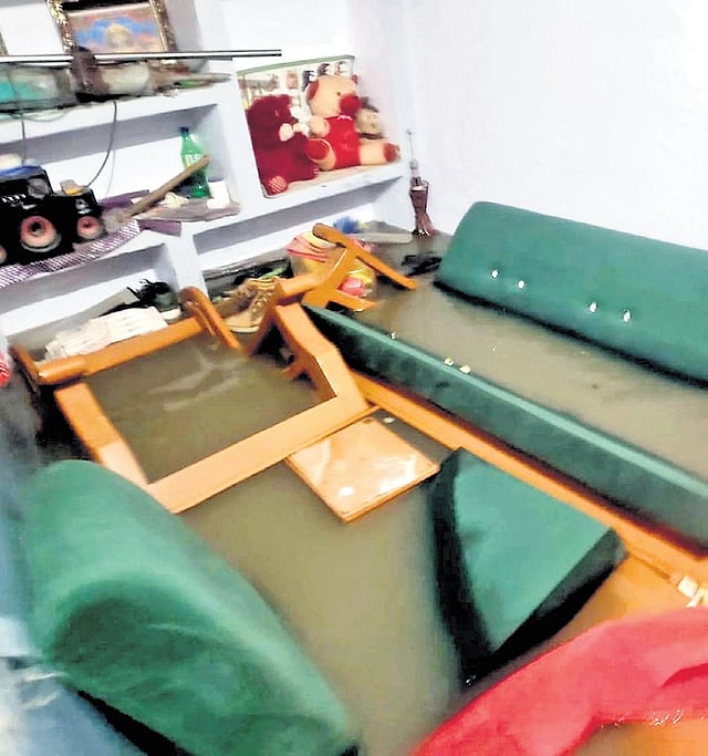 Rainwater enters homes in Ayodha.