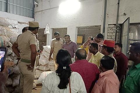 Tamil Nadu forest department officials from Salem seized sandalwood dust hidden in a sandal oil manufacturing unit in Villianur, Puducherry.