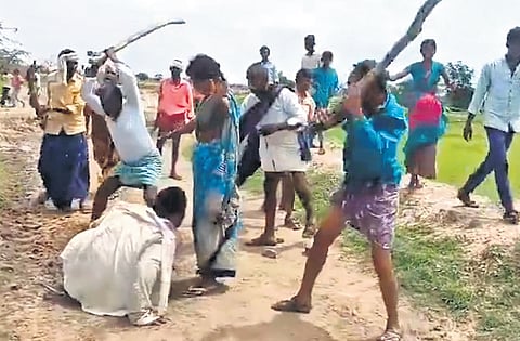 A group of people allegedly beat a man over a land dispute in Narayanpet on Friday