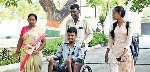 A specially-challenged student going to appear for exam in Vizag