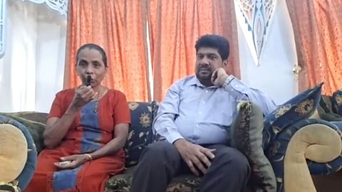 Prema Kumari along with Samuel Jerome Bhaskaran, member of the Save Nimisha Priya International Council, addressing media via video conference from Yemen on Tuesday.