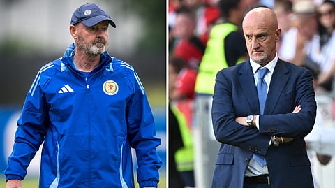 Scotland's head coach Steve Clarke (L) & Hungary's head coach Marco Rossi 