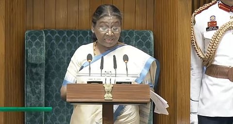 President Droupadi Murmu addressing the parliament in a joint session of both the Houses.  