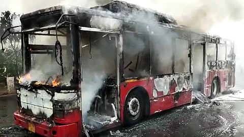 The electric bus that caught fire on the road recently.