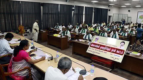  Collector V R Subbulaxmi presiding over grievance redress meeting in Vellore on Friday 