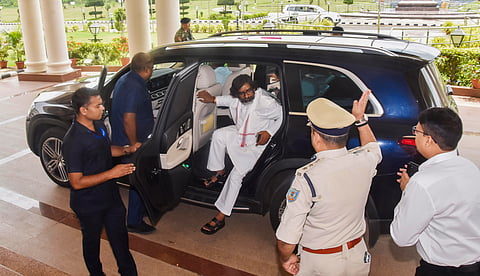 Jharkhand Chief Minister Hemant Soren arrives to attend the Monsoon session of the State Assembly, in Ranchi, Tuesday, July 30, 2024.