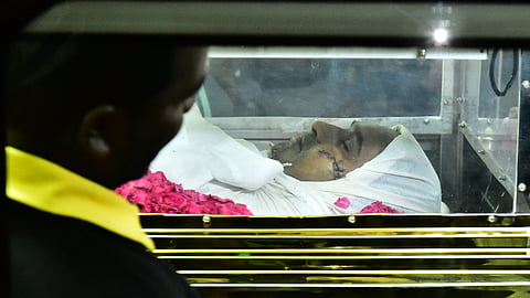 The mortal remains of Bahujan samaj party TN president Armstrong being taken in  procession by his followers from RGGGH mortuary to his residence.