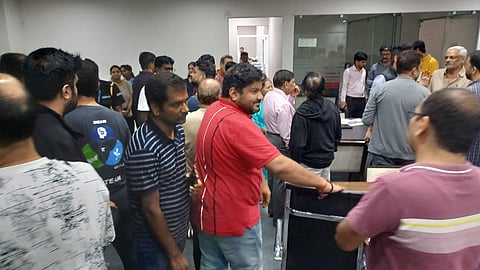 Mantri Serenity apartment owners gherao the developer's marketing office within their premises and force its closure on Sunday evening.