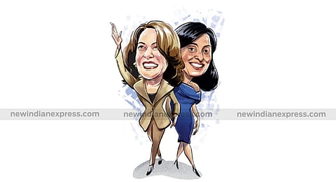  Vice President Kamala Harris arrives to speak during a campaign rally.
