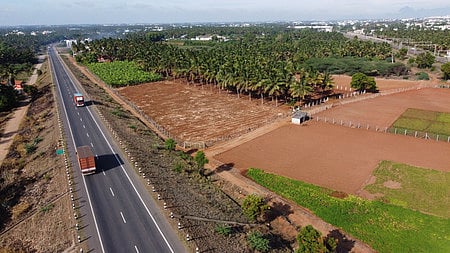 Aerial view of the 2 lane L&T bypass road in Coimbatore.