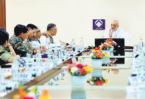 Home minister Amit Shah chairs the meeting of heads of security on Friday.