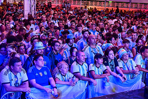 Fans wait to enter the stadium prior to the Copa America final football match between Argentina and Colombia in Miami Gardens