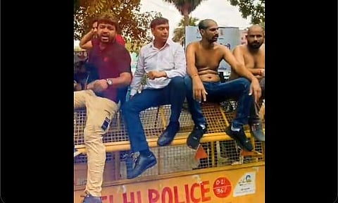 From the Youth Congress worker's protest against NEET exam irregularities at Jantar Mantar on Wednesday. 