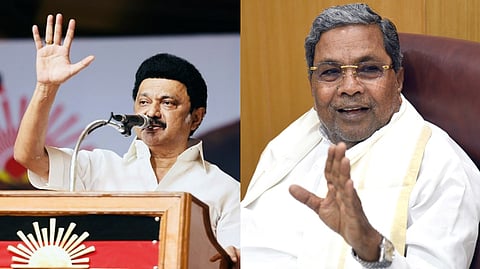 Tamil Nadu Chief Minister MK Stalin (L), Karnataka Chief Minister Siddaramaiah (R)