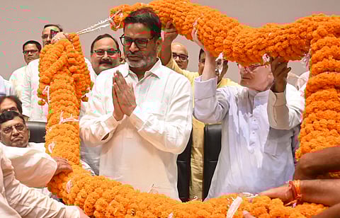 Jan Suraaj chief Prashant Kishor being felicitated by supporters during a state-level meeting of the organisation, in Patna, July 28, 2024. 