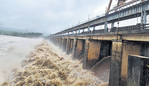 Water being released from Taliperu project in Khammam district on Saturday