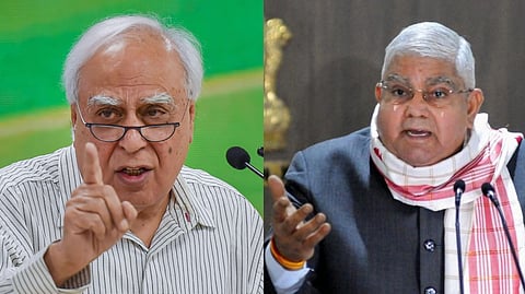 Rajya Sabha MP Kapil Sibal (R),Vice President Jagdeep Dhankhar (L)