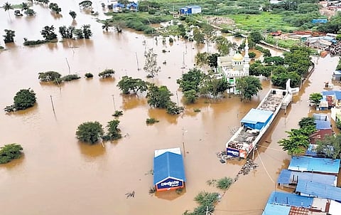 Gokak town inundated due to heavy rainfall over the weekend.