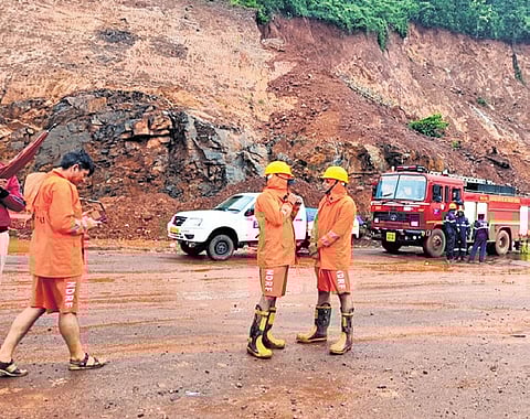 Rescue operations were in progress at the landslide site near Ankola in Uttara Kannada district on Friday